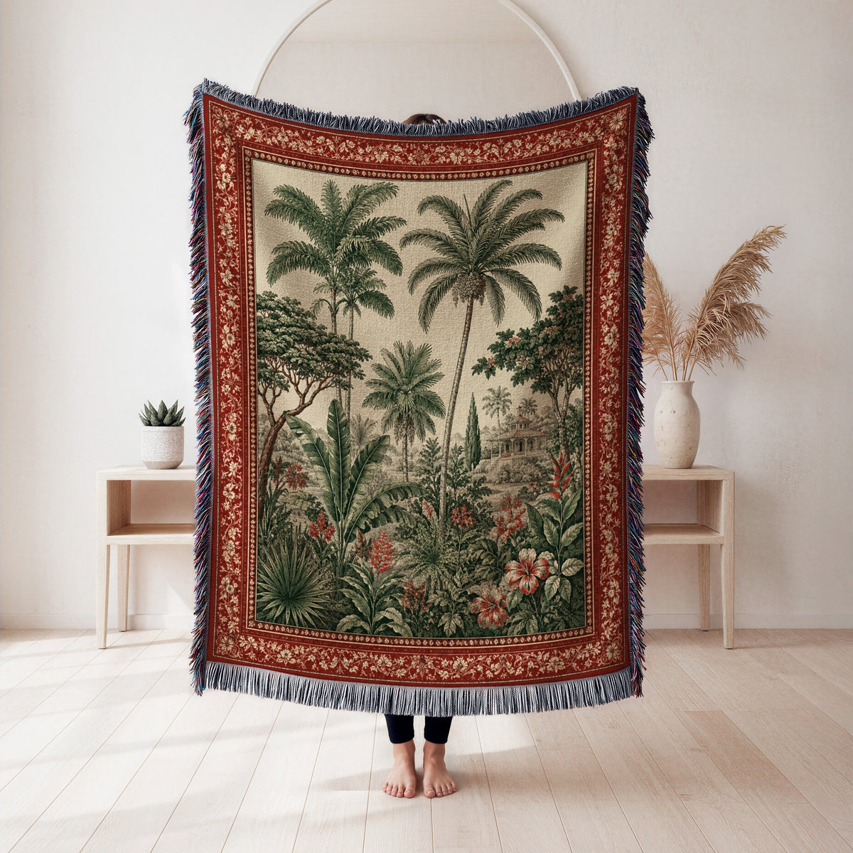 Crimson Palm Garden Blanket