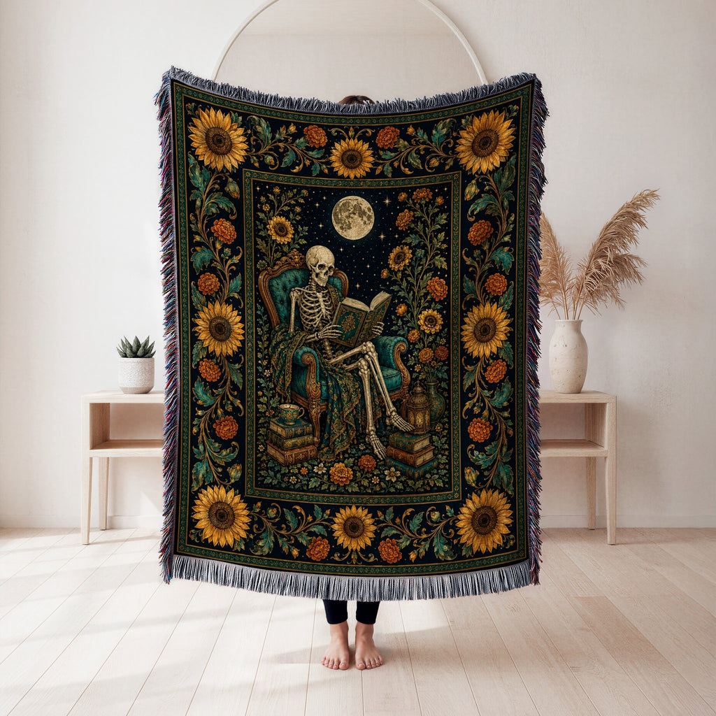 Sunflower Scholar Skeleton Reader Blanket