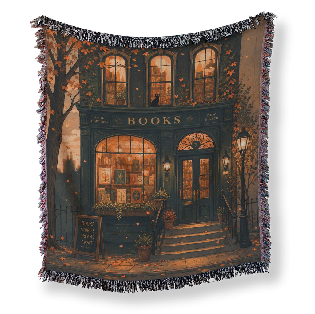 Autumn Bookshop at Dusk Blanket
