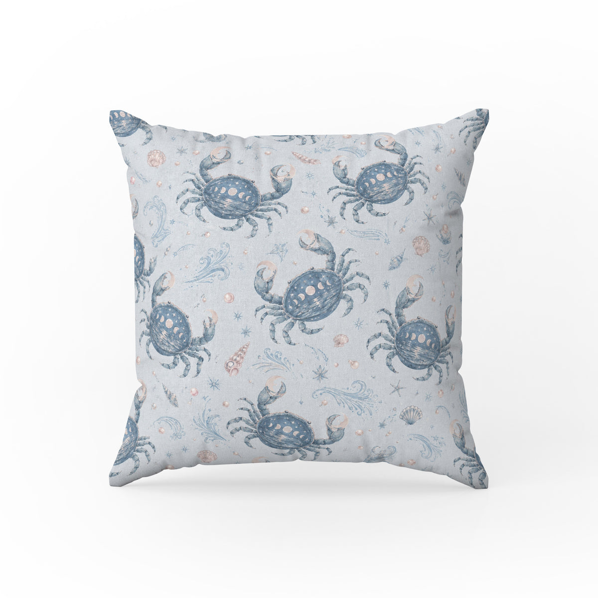 Cancer Moon Crabs – Blue Zodiac Pattern Pillow