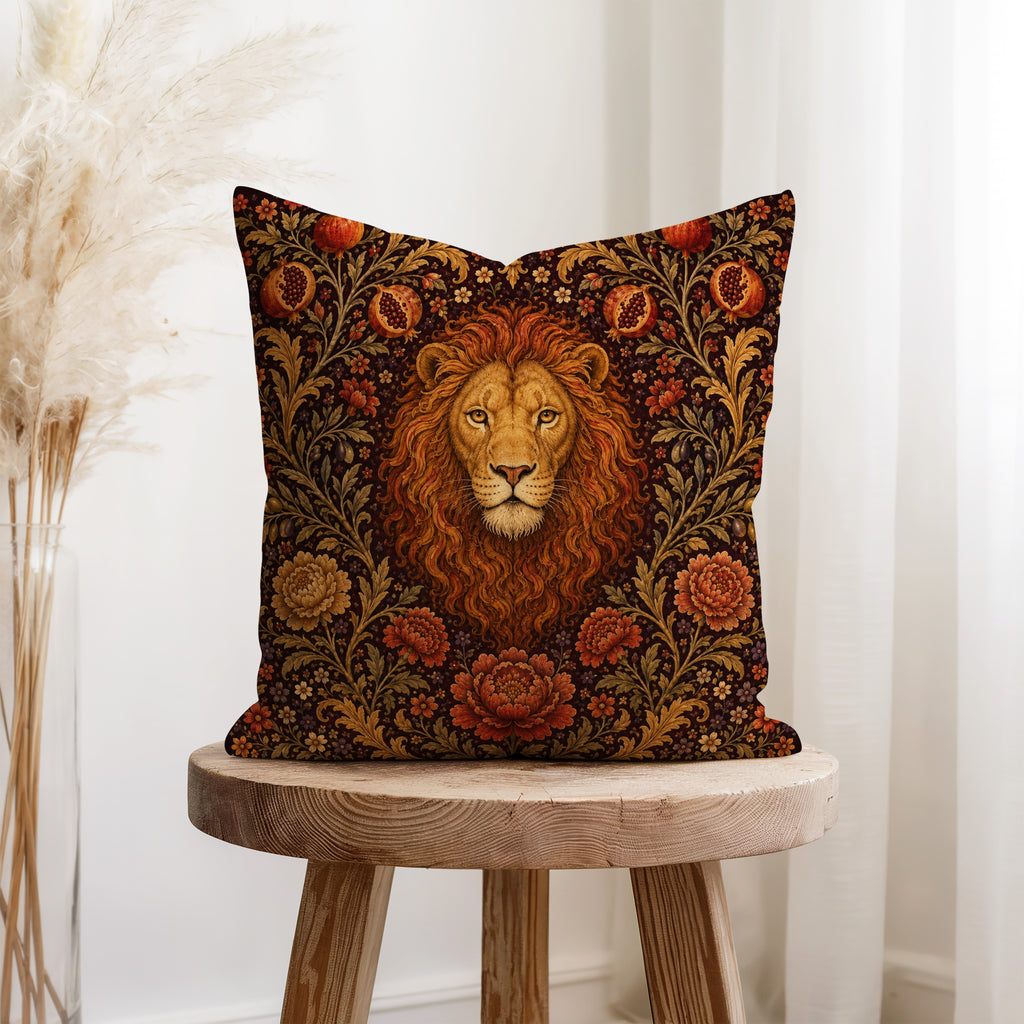 The Lion of Pomegranates – Medieval Floral Pillow