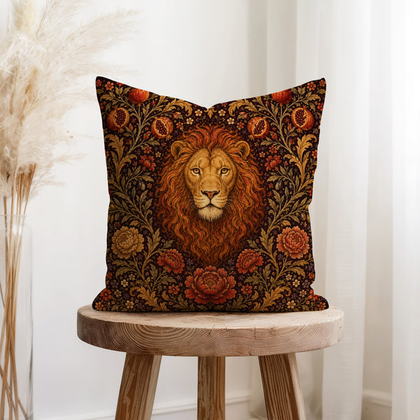 The Lion of Pomegranates – Medieval Floral Pillow