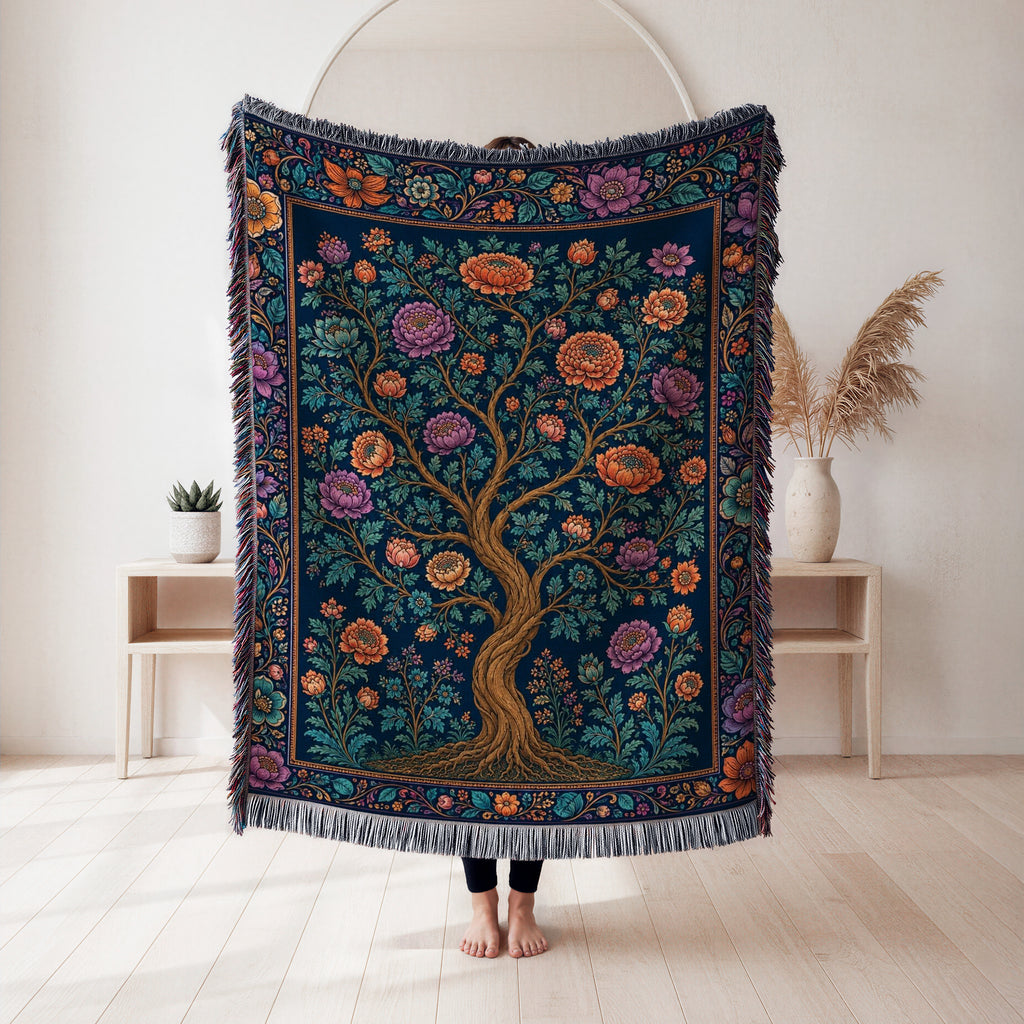 Midnight Jewel Bloom Woven Blanket