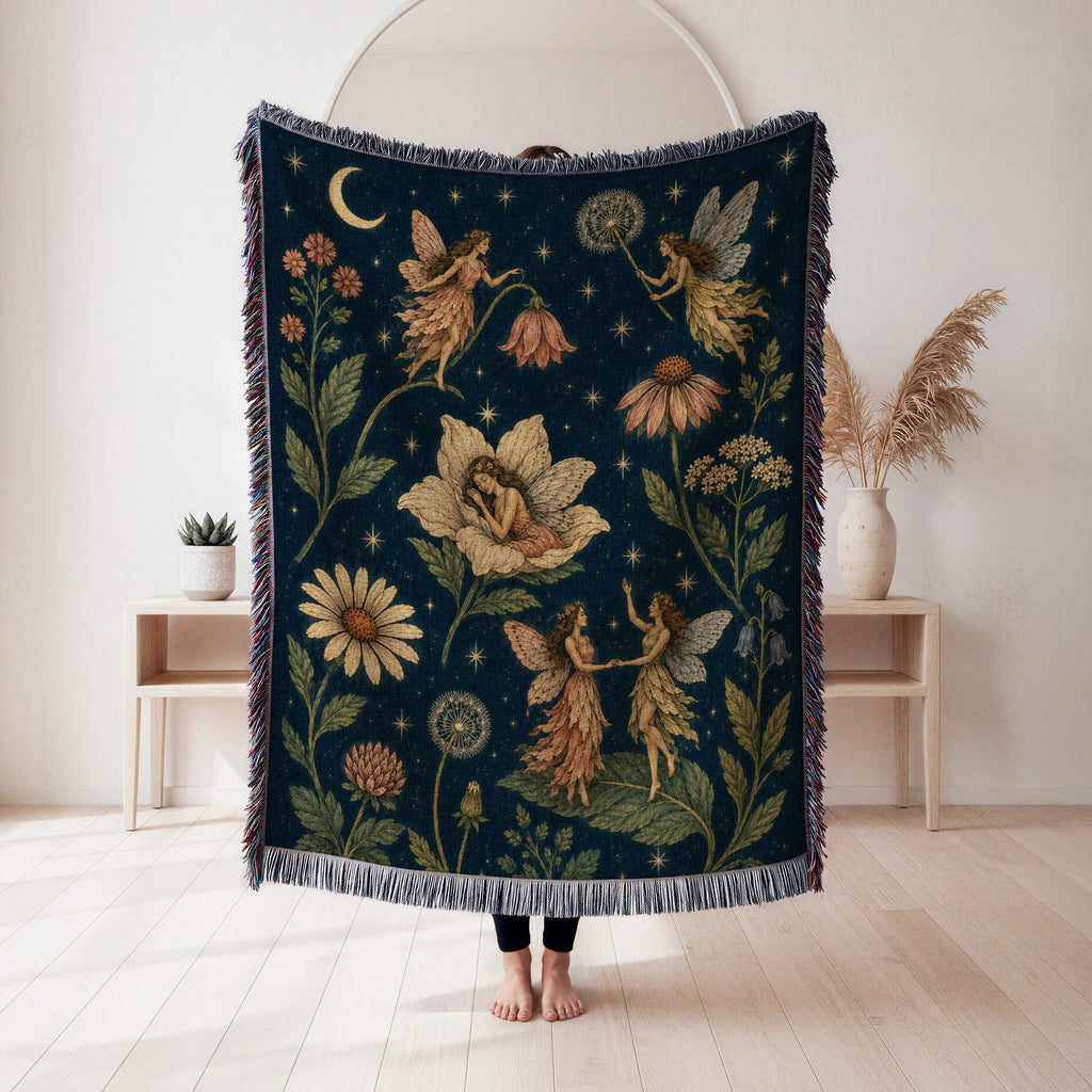 Midnight Wildflower Fairies Blanket