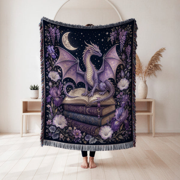 Lavender Crescent Dragon & Books Blanket