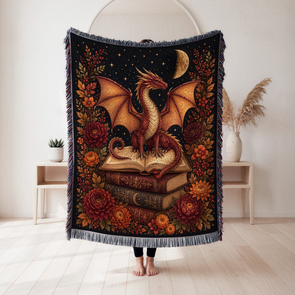 Autumn Crescent Dragon & Books Blanket