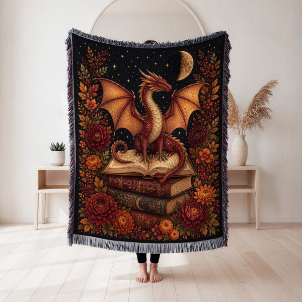 Autumn Crescent Dragon & Books Blanket