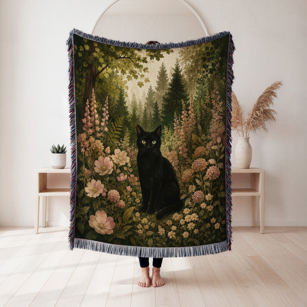 Enchanted Meadow Black Cat Blanket
