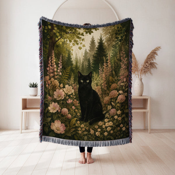 Enchanted Meadow Black Cat Blanket