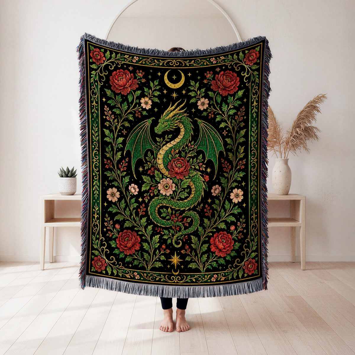 Emerald Dragon Rose Garden Blanket