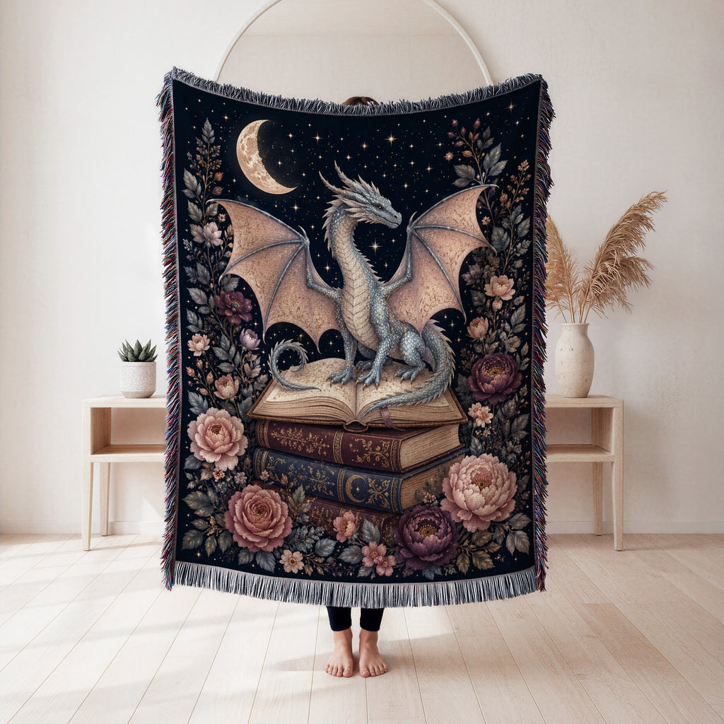 Blush Moon Dragon & Books Blanket