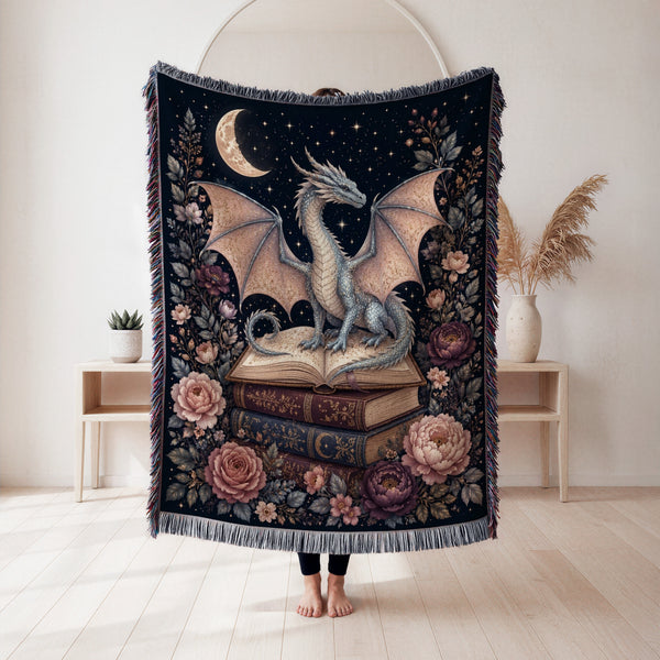Blush Moon Dragon & Books Blanket