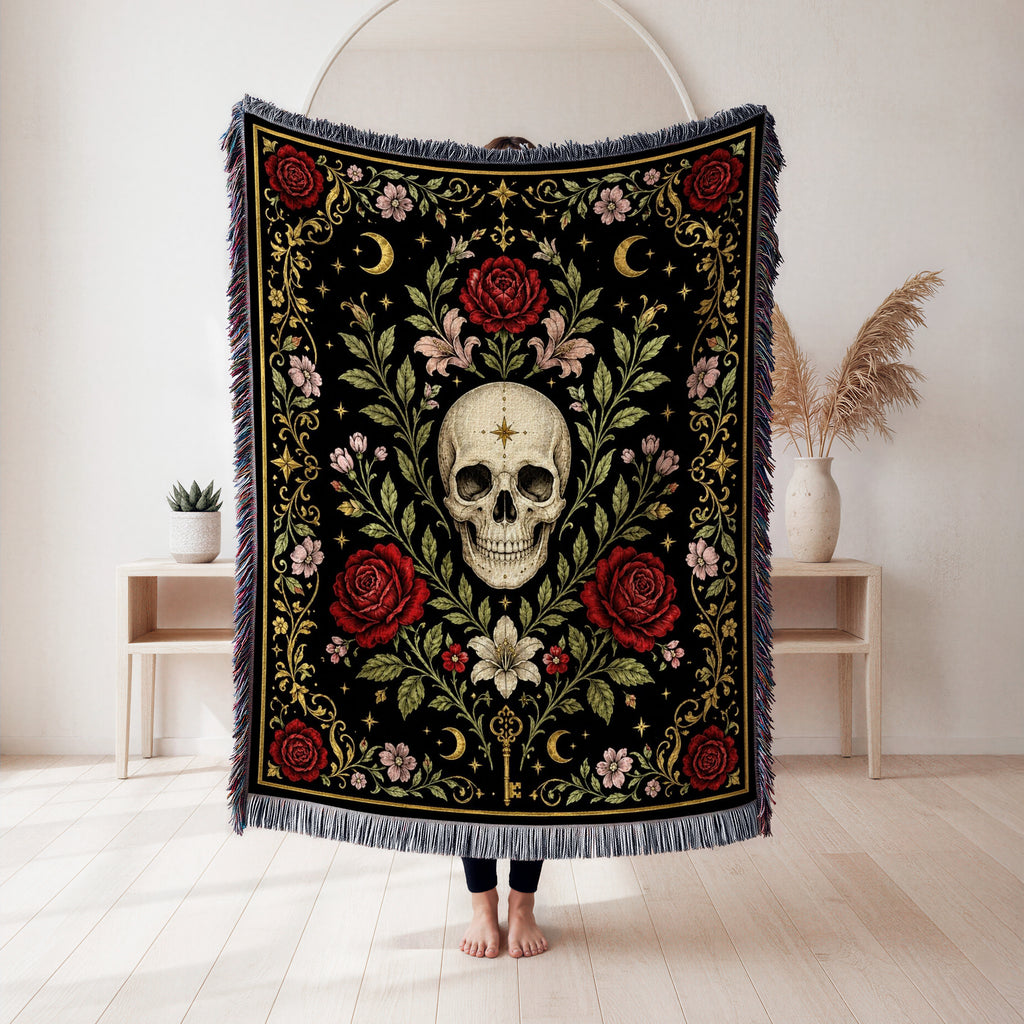 Skull & Celestial Roses Blanket