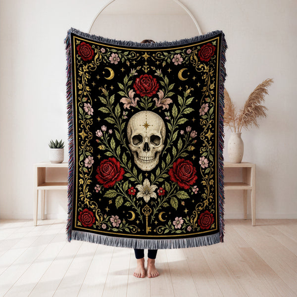Skull & Celestial Roses Blanket