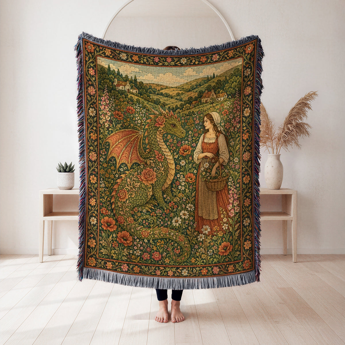 The Rosebound Meadow Dragon Blanket