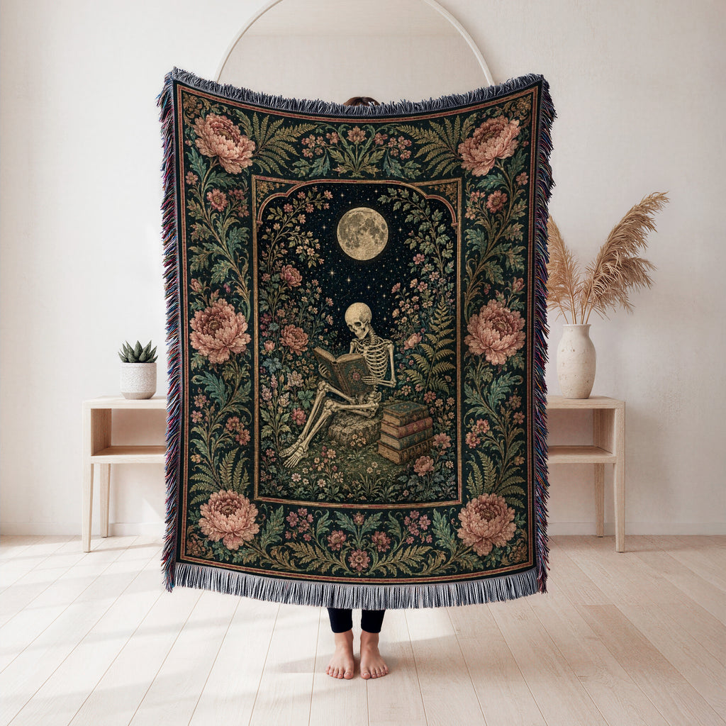 Peony Garden Skeleton Reader Blanket