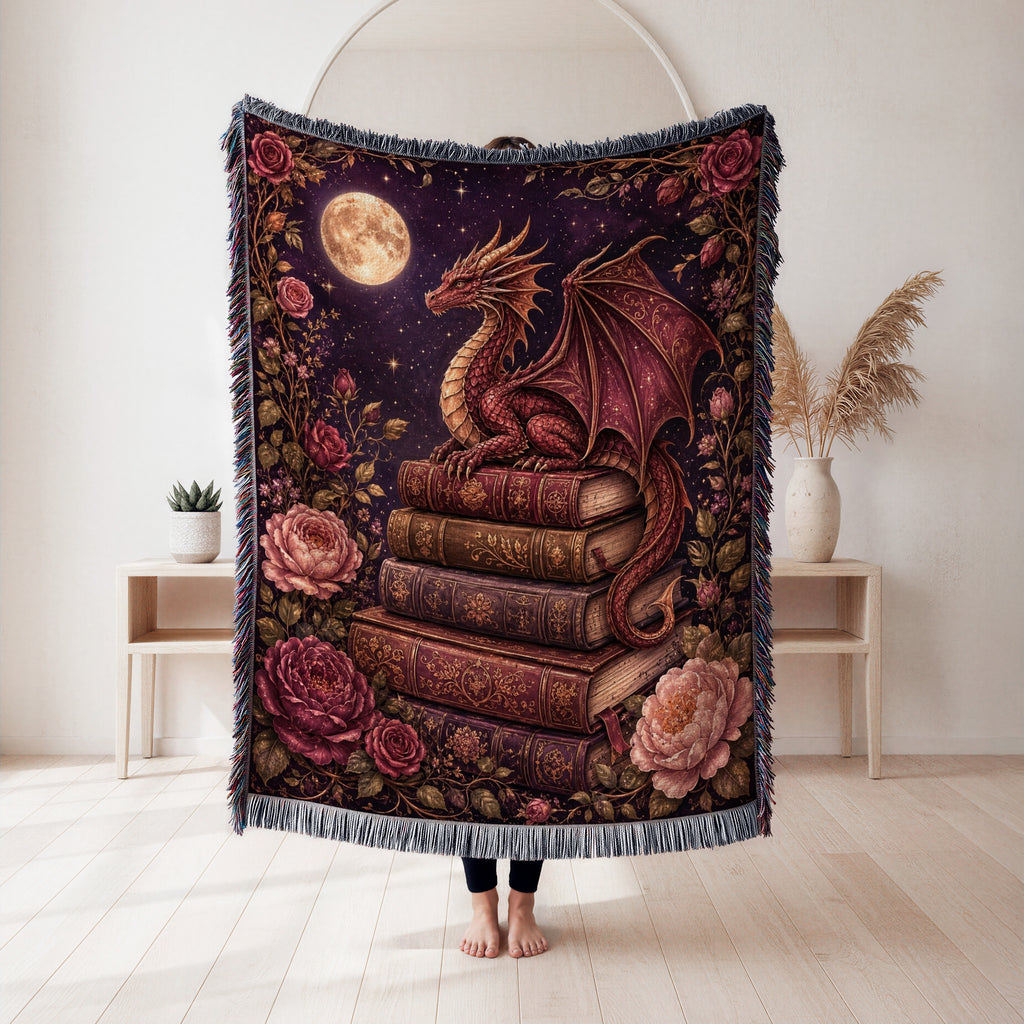 Crimson Rose Dragon Library Blanket