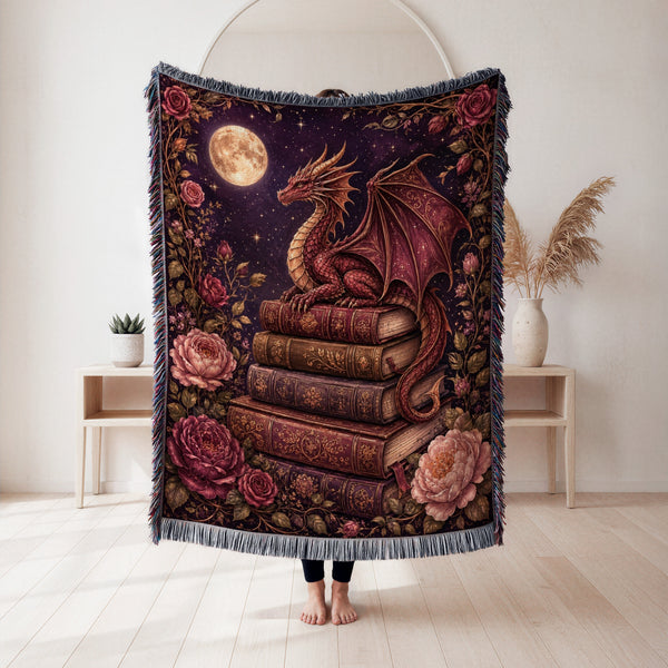 Crimson Rose Dragon Library Blanket