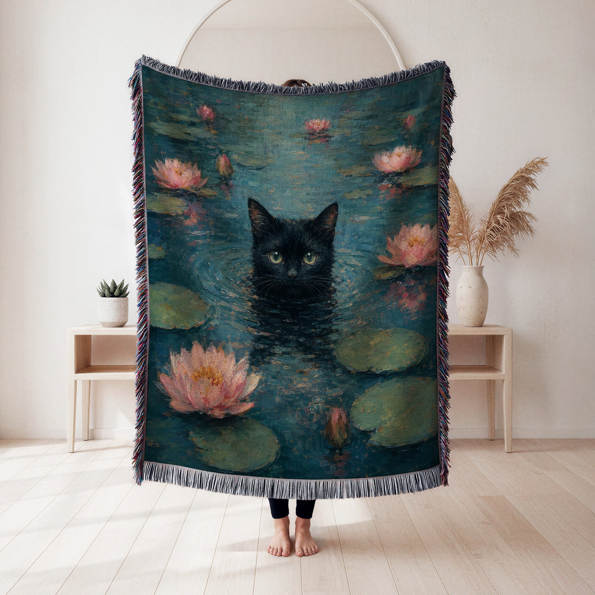Water Lily Black Cat Blanket