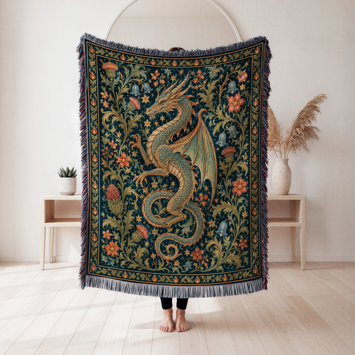 The Floral Serpent Dragon Blanket