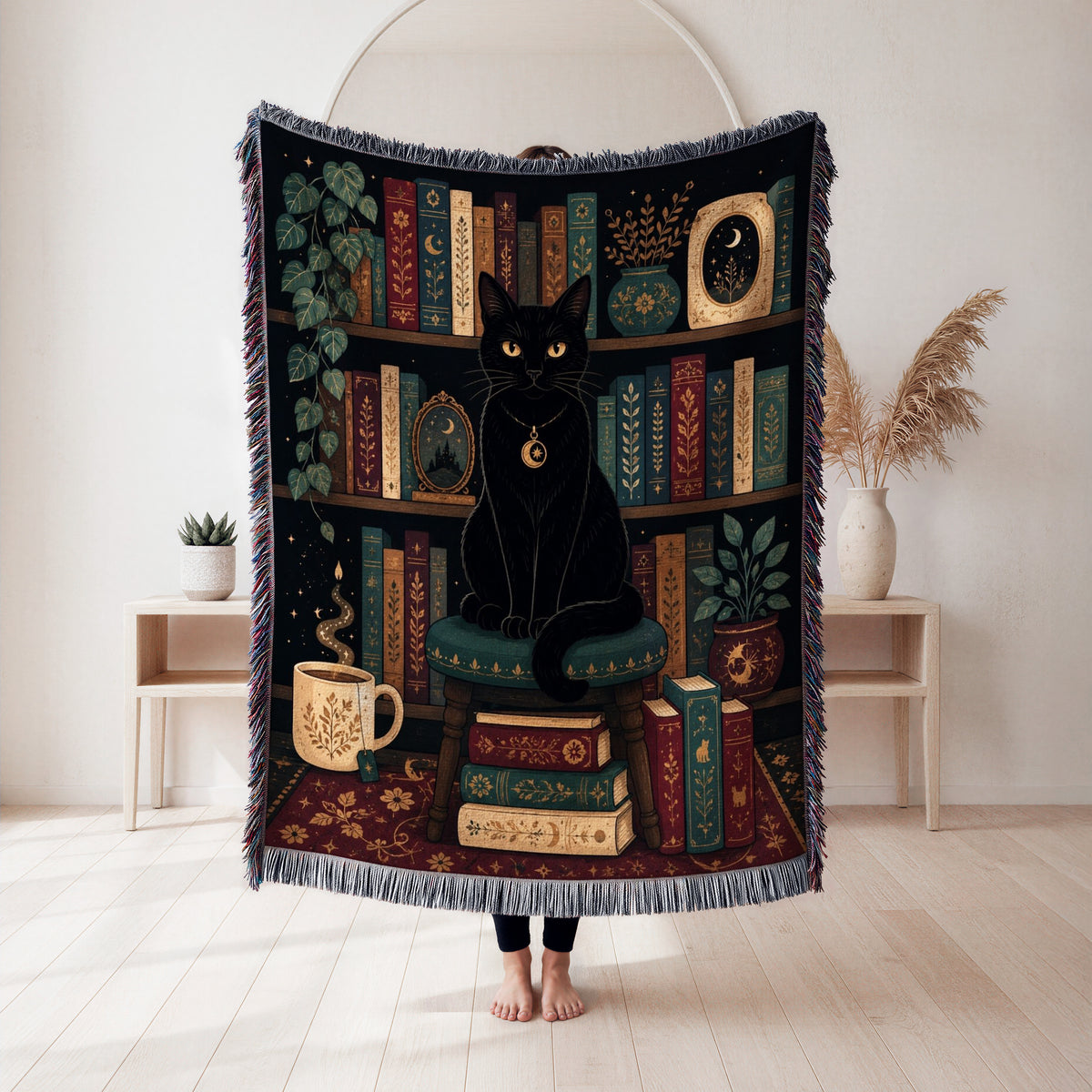 Black Cat Celestial Library Blanket