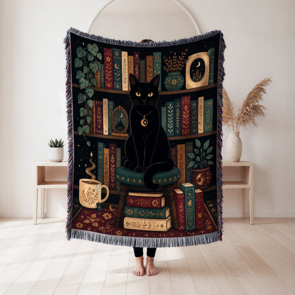 Black Cat Celestial Library Blanket