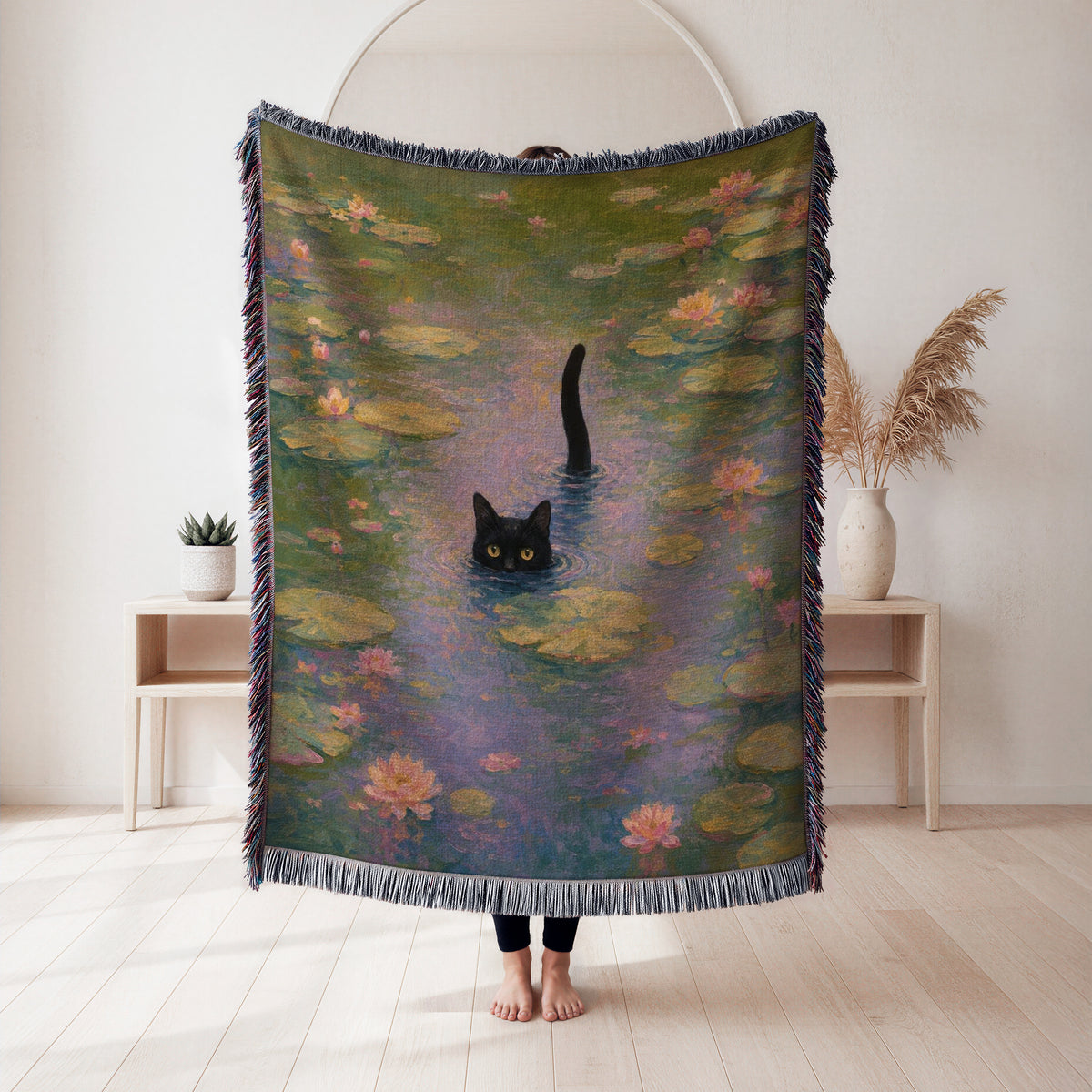 Lilypad Swimmer Black Cat Blanket