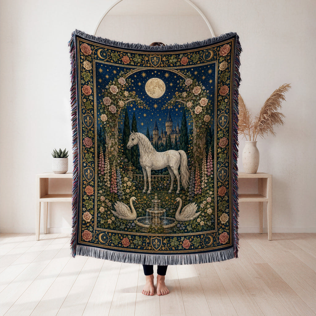The Moonlit White Horse Court Blanket