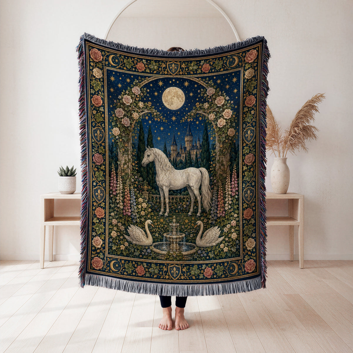 The Moonlit White Horse Court Blanket