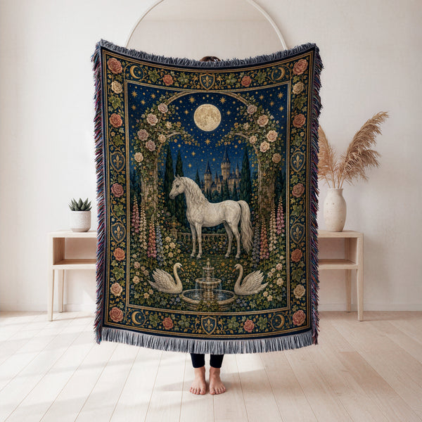 The Moonlit White Horse Court Blanket
