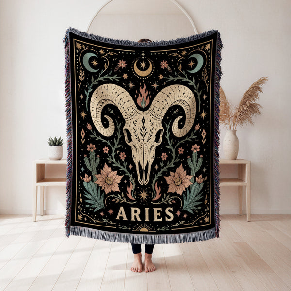 Aries Ram Skull Zodiac Blanket