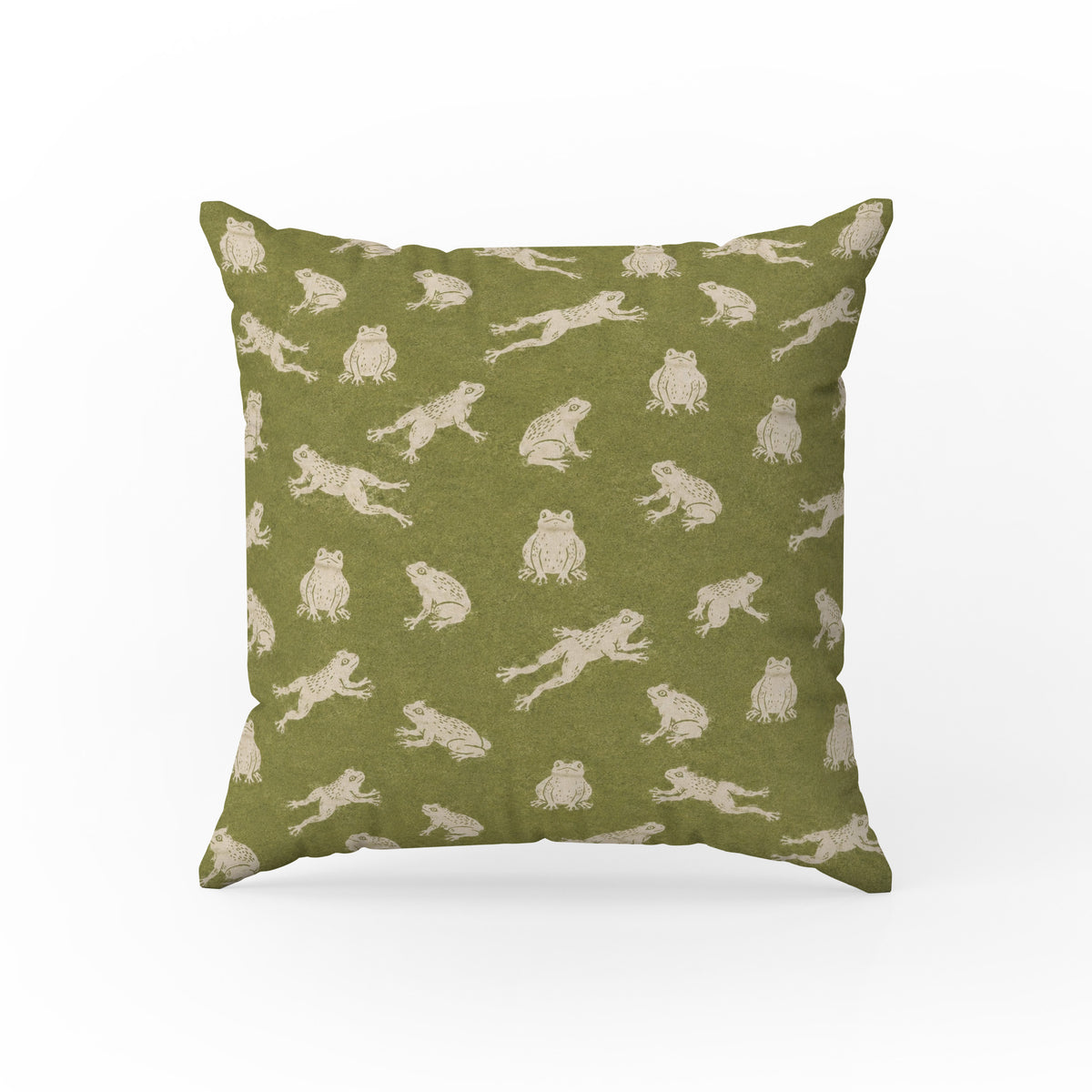Pond Frogs – Moss Green Woodland Pillow Main image