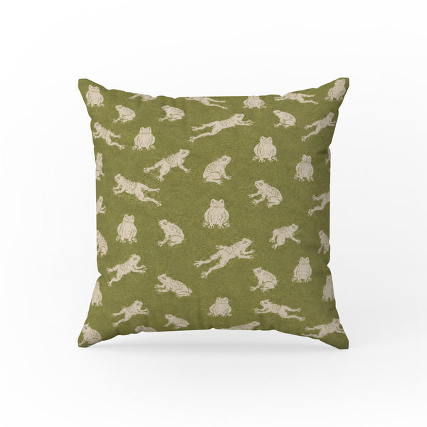 Pond Frogs – Moss Green Woodland Pillow