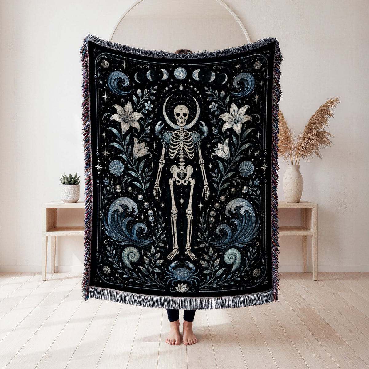 Cancer Moon & Tide – Gothic Skeleton Zodiac Blanket