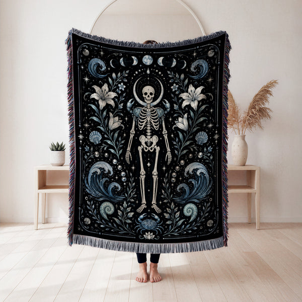 Cancer Moon & Tide – Gothic Skeleton Zodiac Blanket