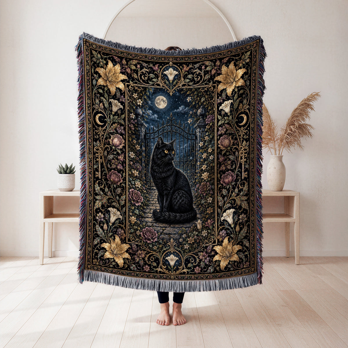Black Cat at the Garden Gate Blanket