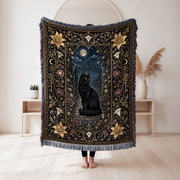 Black Cat at the Garden Gate Blanket