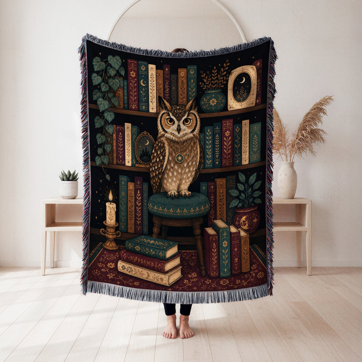Owl of the Celestial Library Blanket
