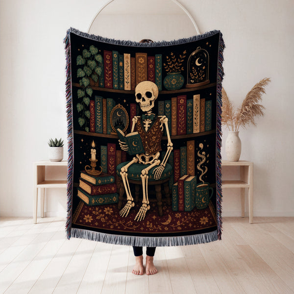 Skeleton Scholar's Celestial Library Blanket
