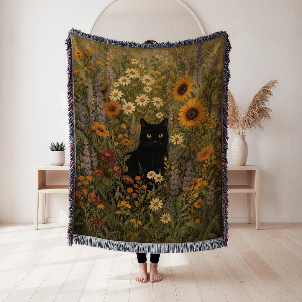 Sunflower Meadow Black Cat Blanket