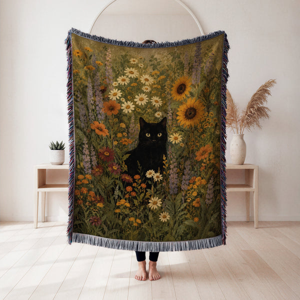 Sunflower Meadow Black Cat Blanket