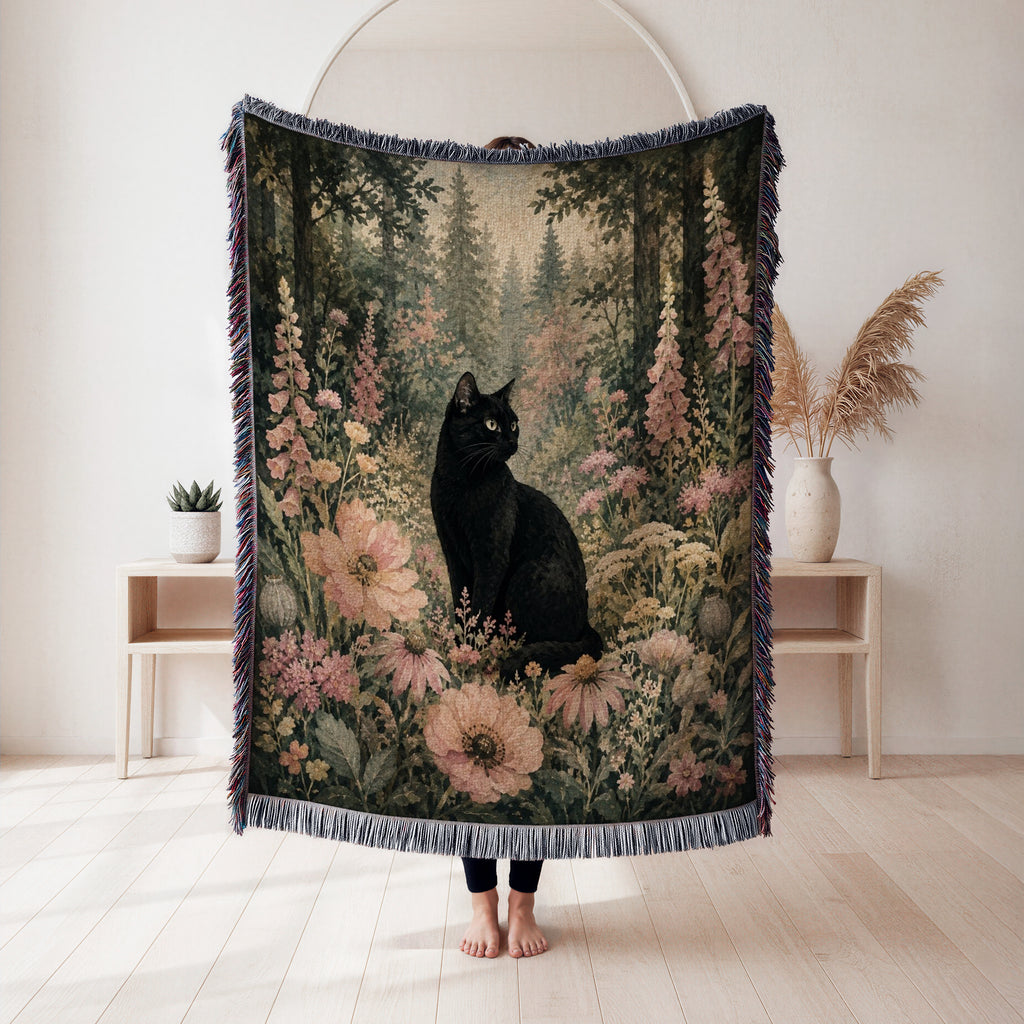 Wildflower Woodland Black Cat Blanket