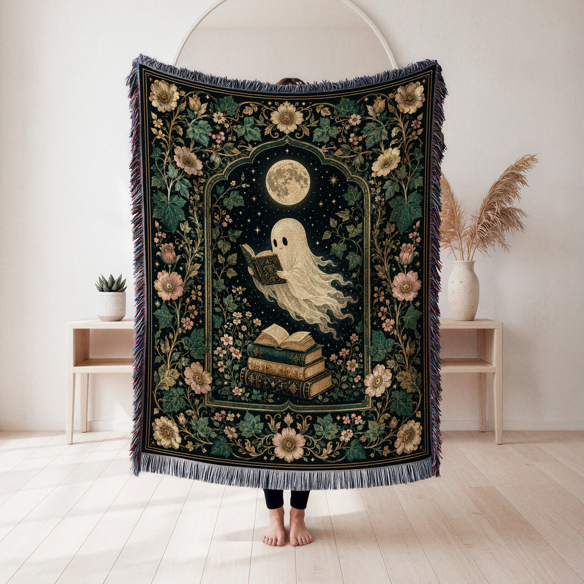 Moonlit Botanical Ghost Reader Blanket