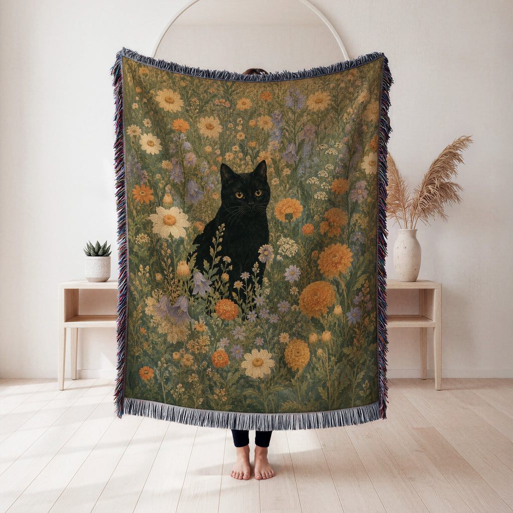 Golden Meadow Black Cat Blanket