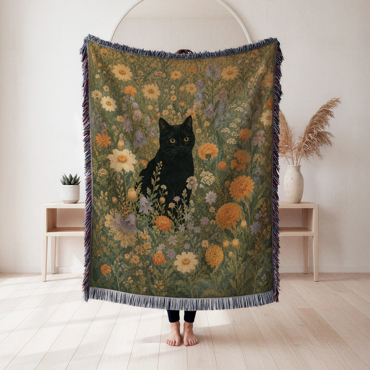Golden Meadow Black Cat Blanket