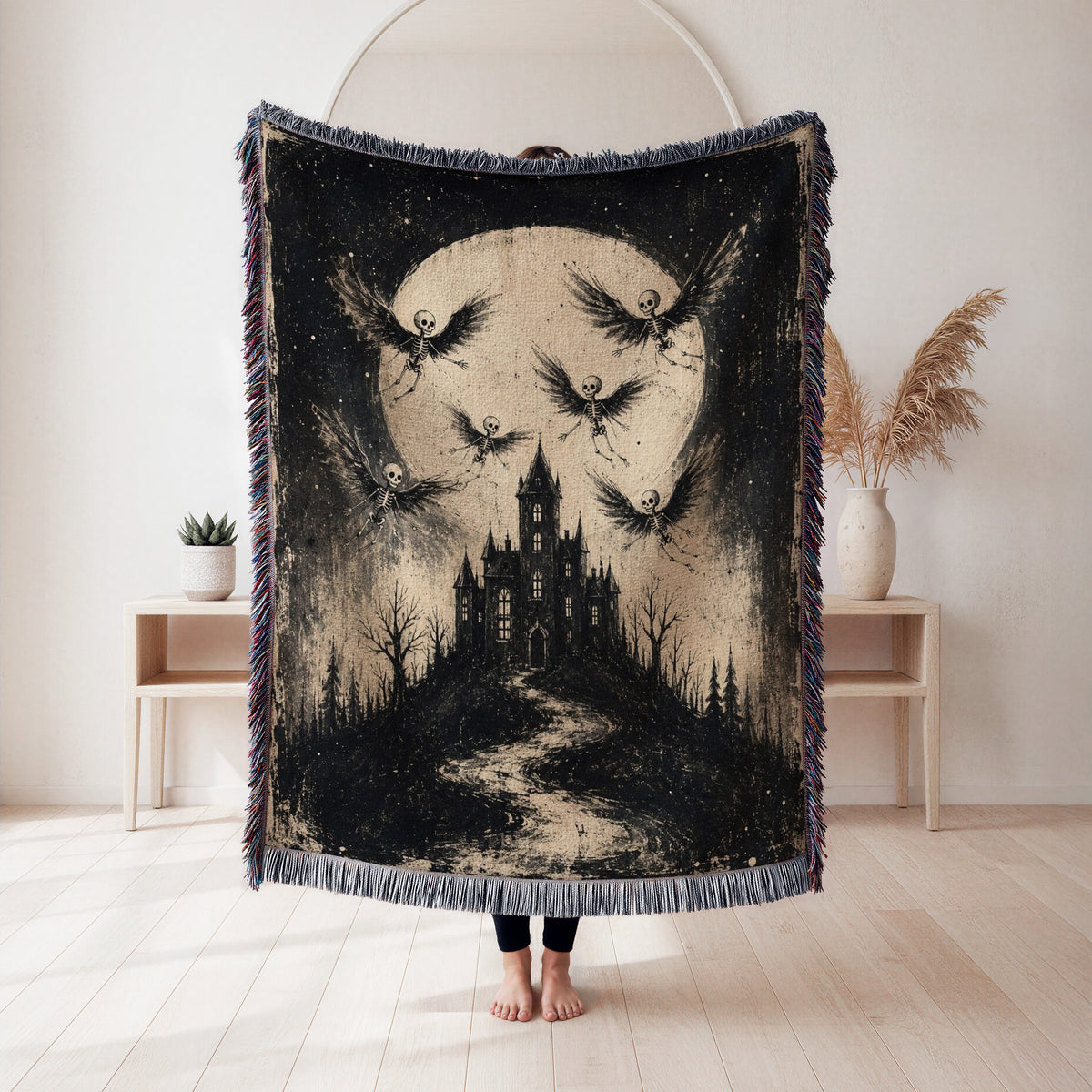 Winged Skeletons of the Moonlit Keep Blanket