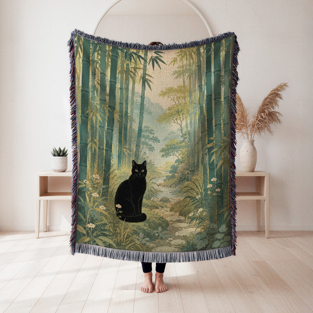 Bamboo Grove Black Cat Blanket