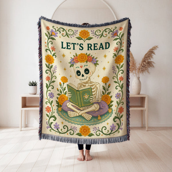 Let's Read Floral Skeleton Blanket