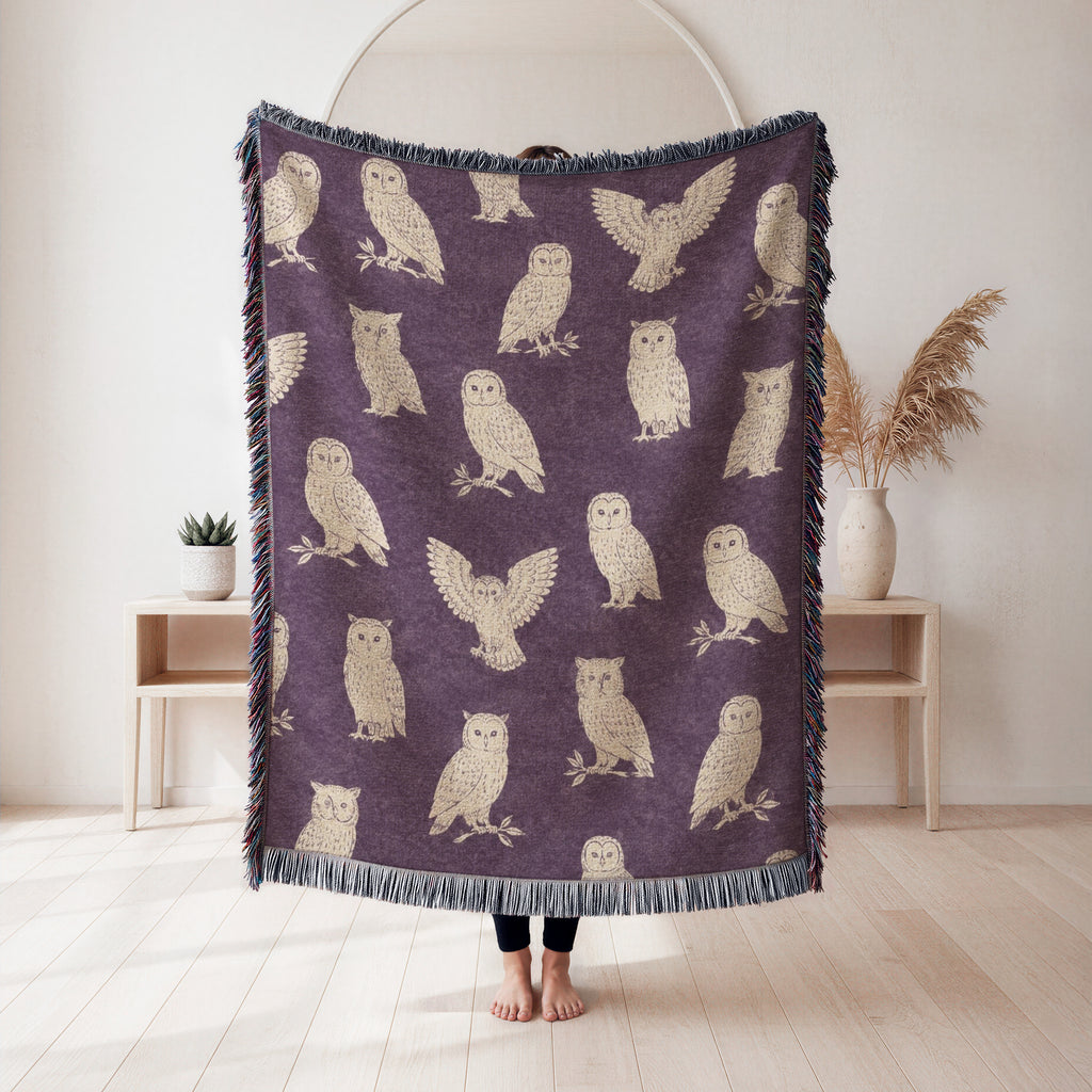 Plum Woodland Owl Blanket