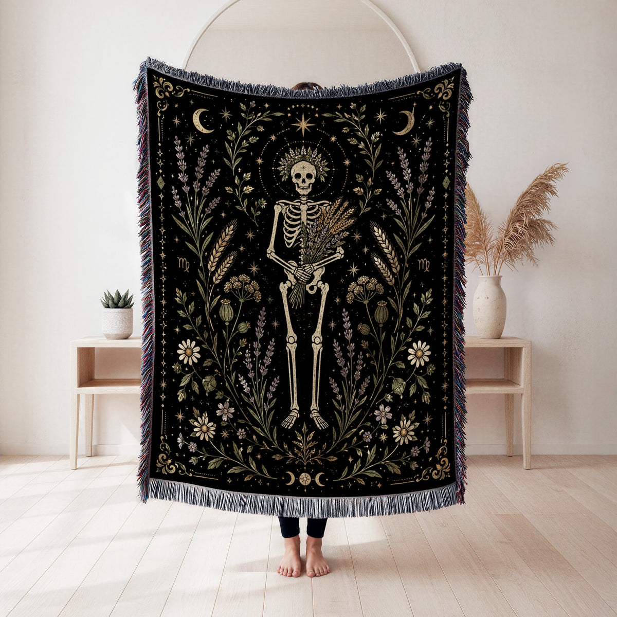 Virgo Wildflower Harvest – Gothic Skeleton Zodiac Blanket